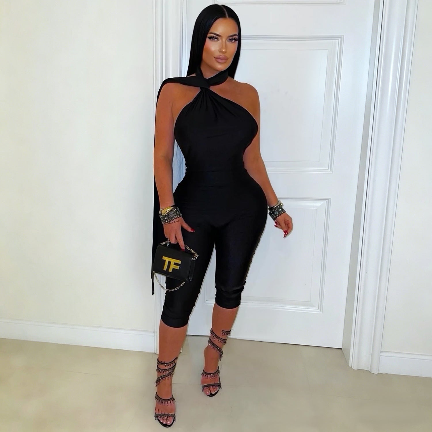 Women Wear Sexy Casual Solid Color Backless Sheath Jumpsuit