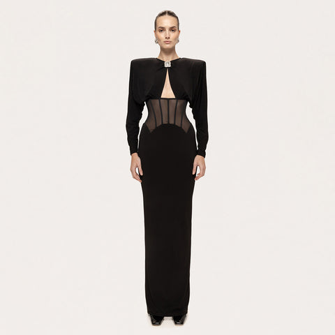 Capotillo Black Shoulder Boning Corset Drill Buckle Dress