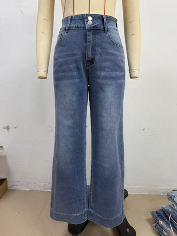 Casual Stretch Women Straight High Waist Denim Pants