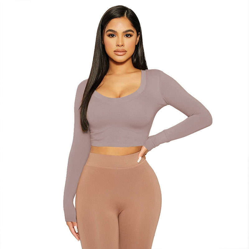 Spring Women Slim U Neck Long-Sleeved