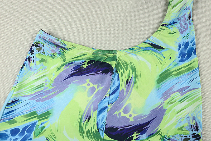Special Women Clothing Printed Asymmetric Sexy Bandeau Jumpsuit Lace up Cropped Exposed Jumpsuit