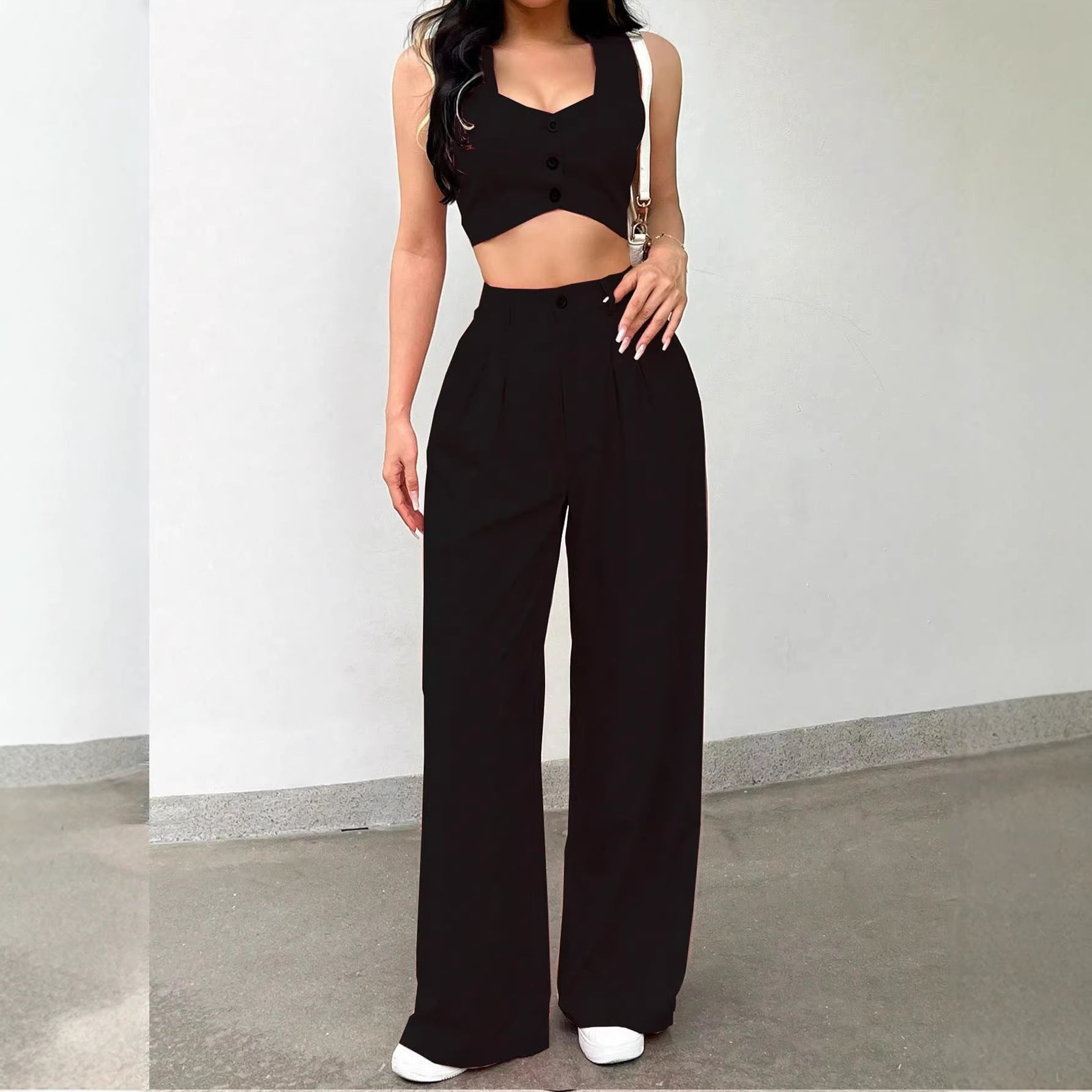 Loose High Waist Black Draping Spring Autumn Work Pant Business Straight Leg Casual High Grade Ladies Work Pant