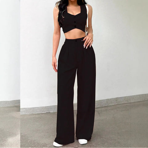 Loose High Waist Black Draping Spring Autumn Work Pant Business Straight Leg Casual High Grade Ladies Work Pant