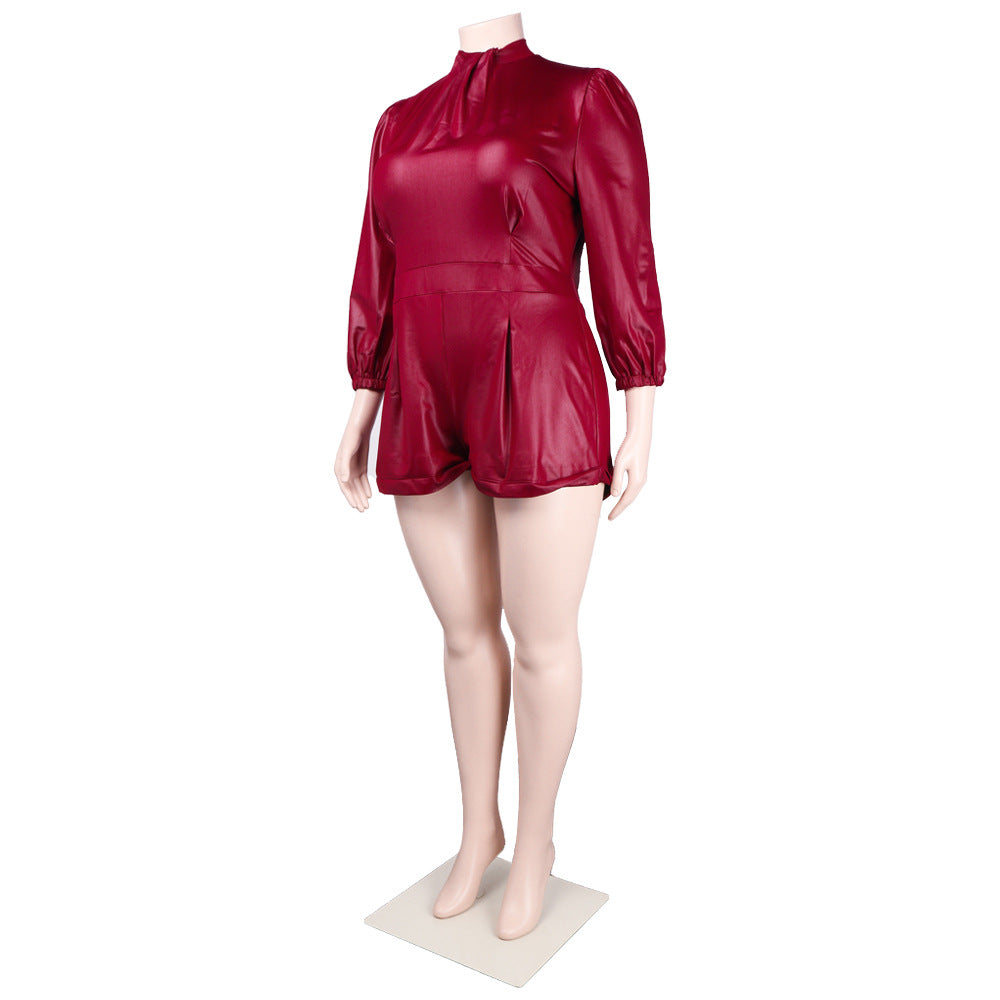 Plus Size Long Sleeve Hollow-out Lace-up Zipper Jumpsuit