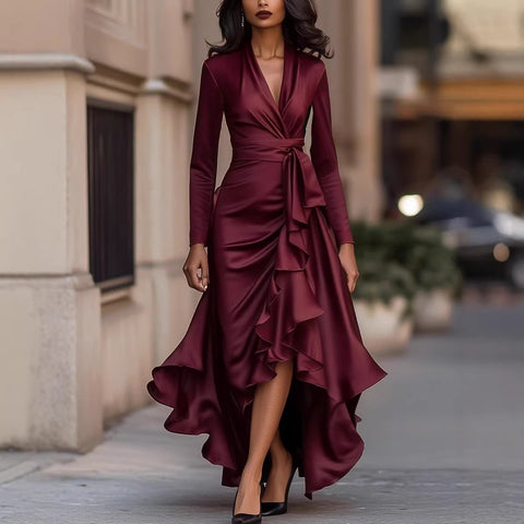 Kabur Elegant Ruffled Waist Slimming Maxi Dress