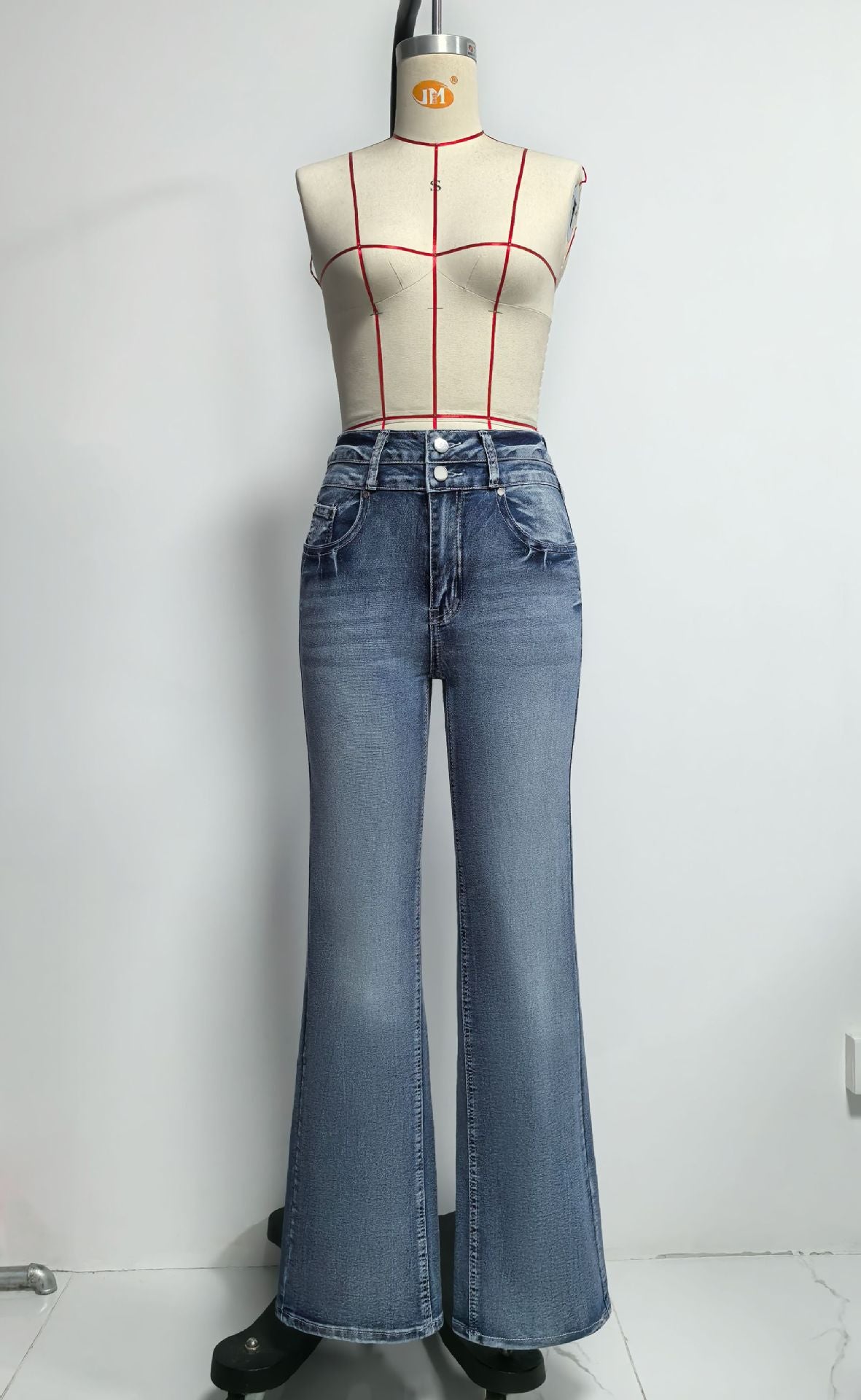 Spring Summer Back Pocket Embroidered Jeans Double Button Slimming Stretch Denim Trousers