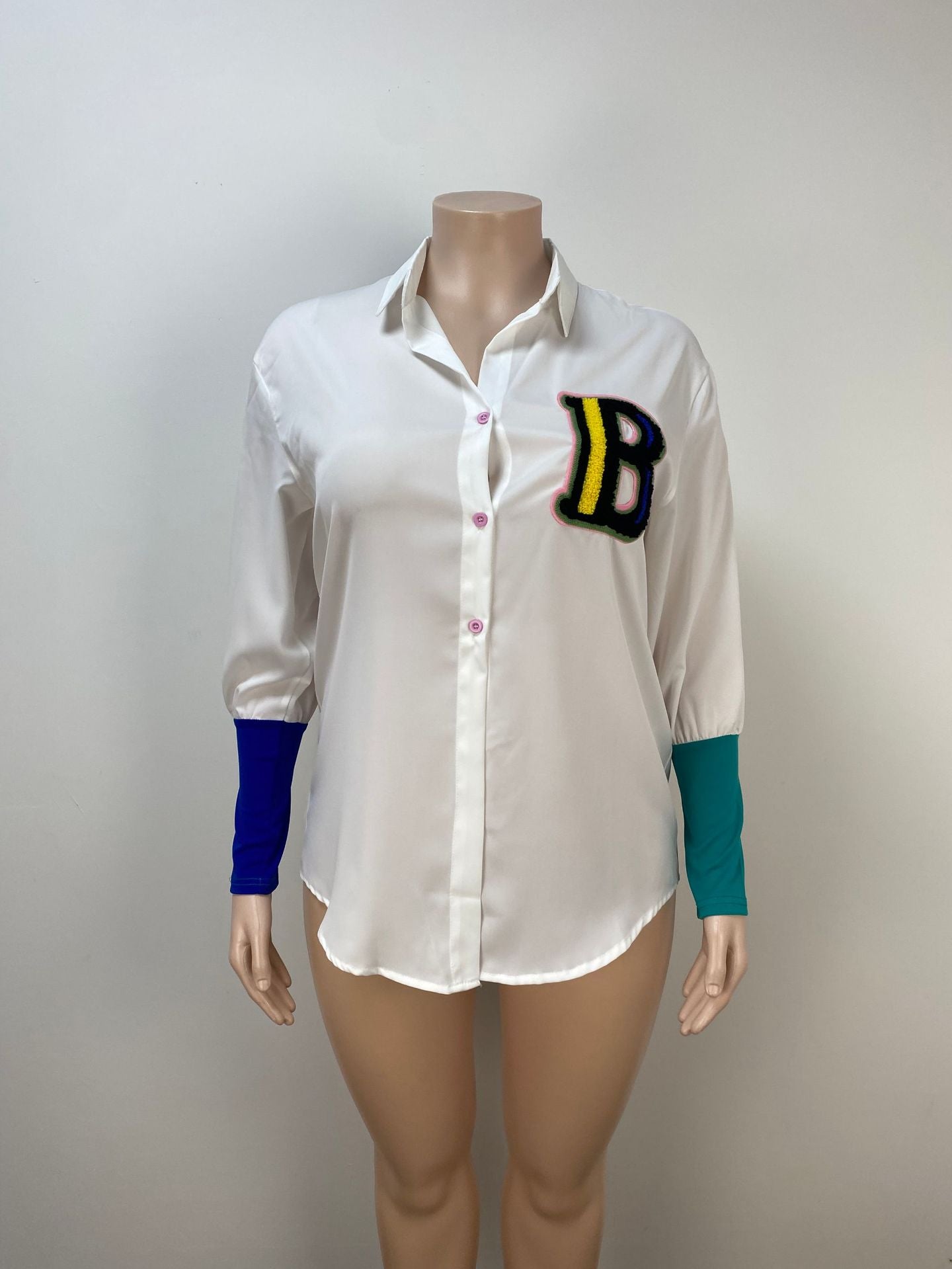 Plus Size Coat Autumn Spring Color Contrast Shirt Top