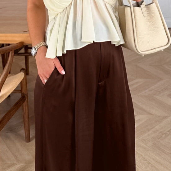 Loose Drooping High Waist Casual Pants for Women Spring Lazy Wind Slimming Wide Leg Pants