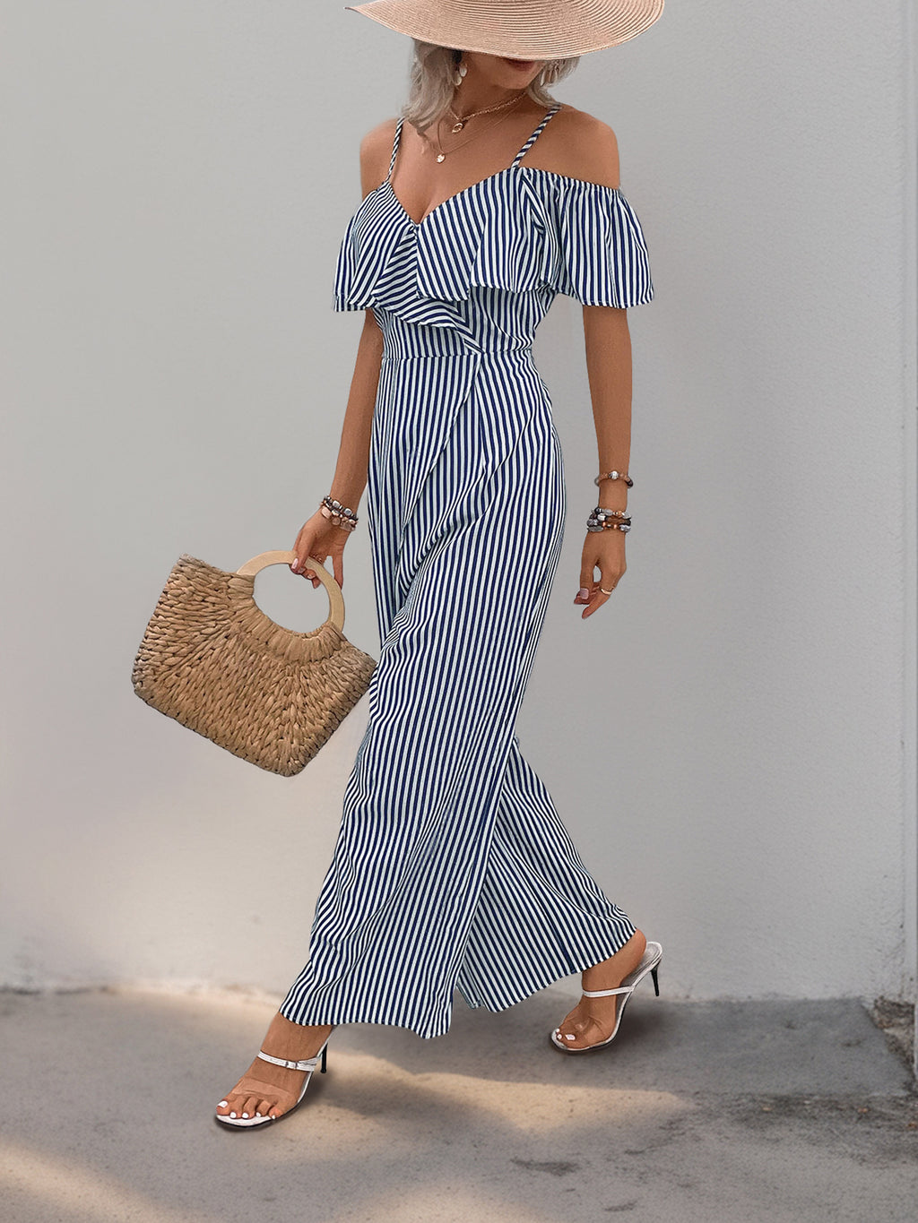 Pants Summer Striped Spaghetti Straps Wide Leg Jumpsuit Women