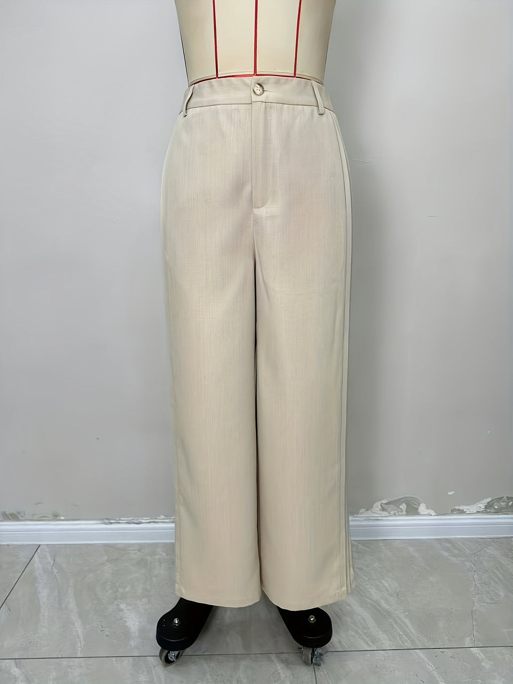 Office Solid Color Pleated Stitching Design Wide Leg Pants Casual Detail Pocket Trousers Women
