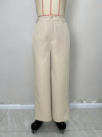 Office Solid Color Pleated Stitching Design Wide Leg Pants Casual Detail Pocket Trousers Women