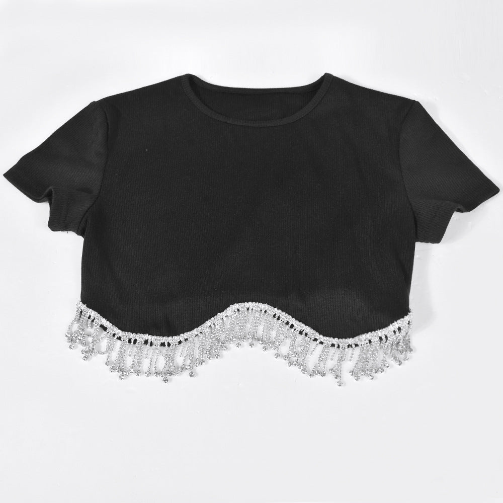 Women Stitching Metal Chain Cropped