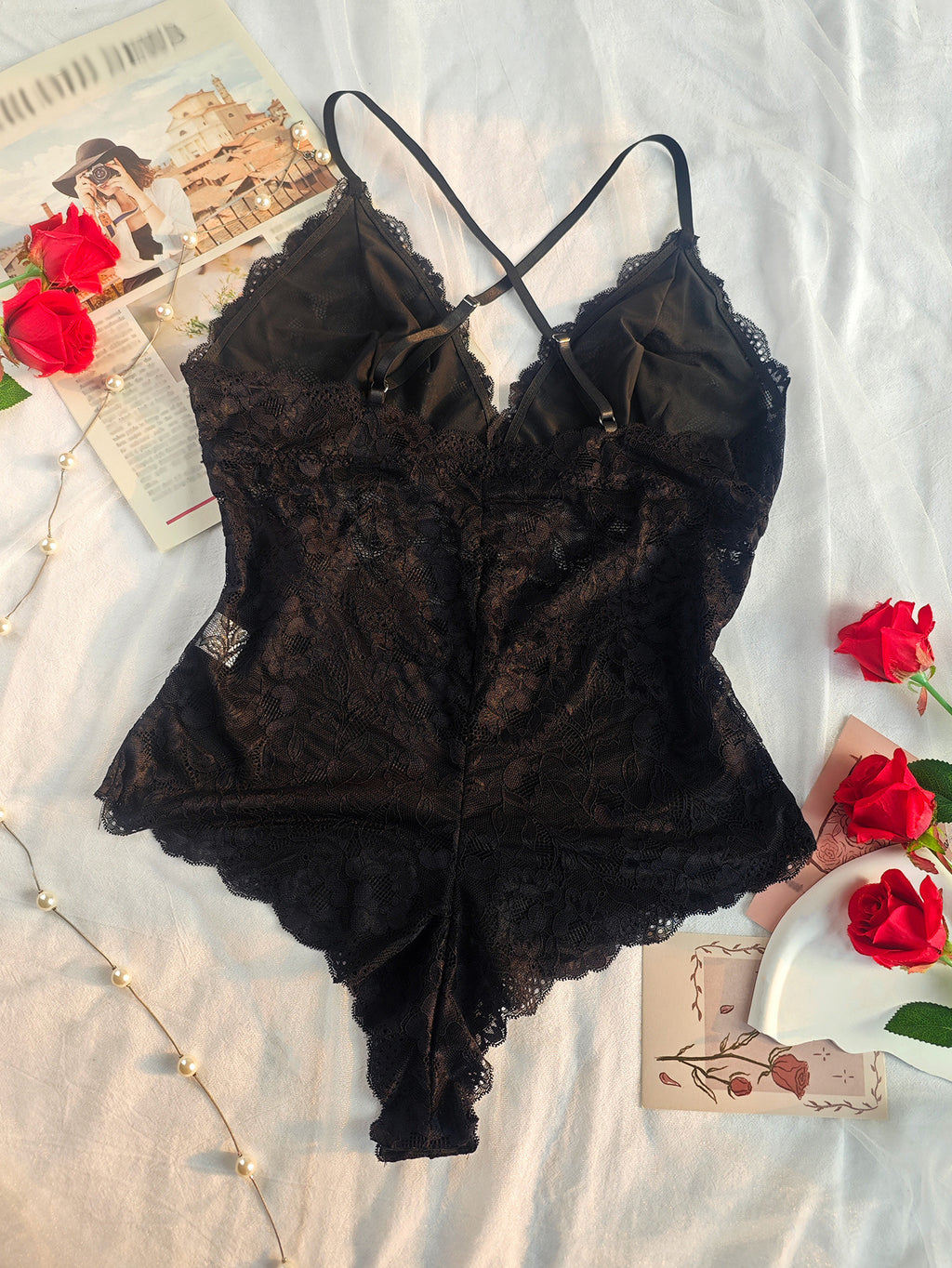 Plus Size Lace Sexy Jumpsuit Backless Strap Underwear Inner Outer Wear Plump Girls
