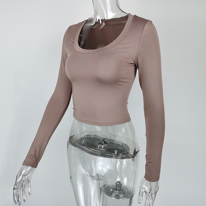Spring Women Slim U Neck Long-Sleeved