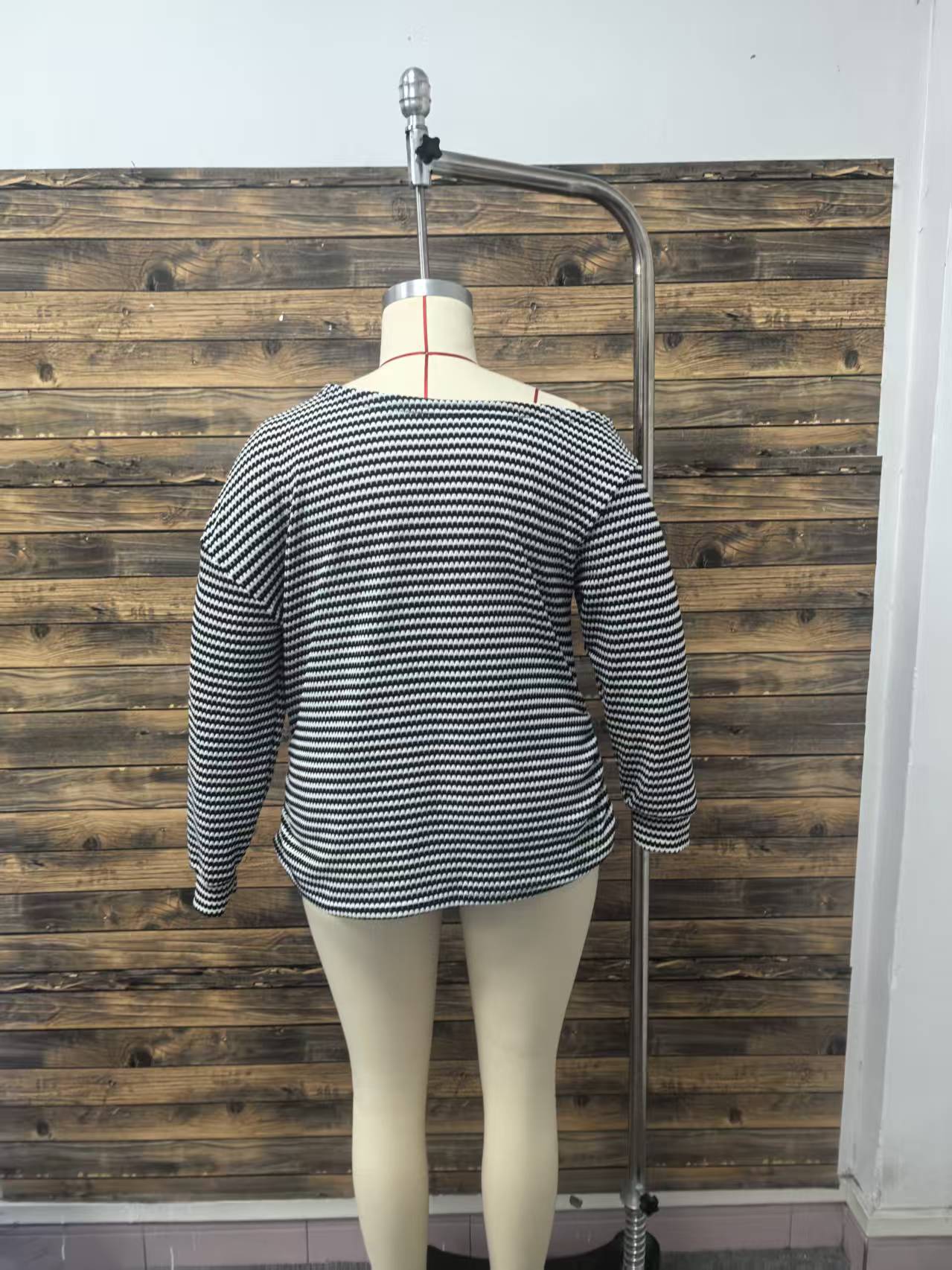 Plus Size Striped Color Block Crew Neck Pullover Women Office All Matching Drop Shoulder Long Sleeve T shirt Women