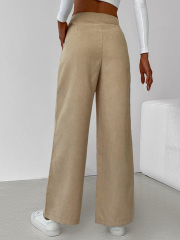 All Matching Casual Simplicity Basic Corduroy High Waist Solid Color Wide Leg Pants