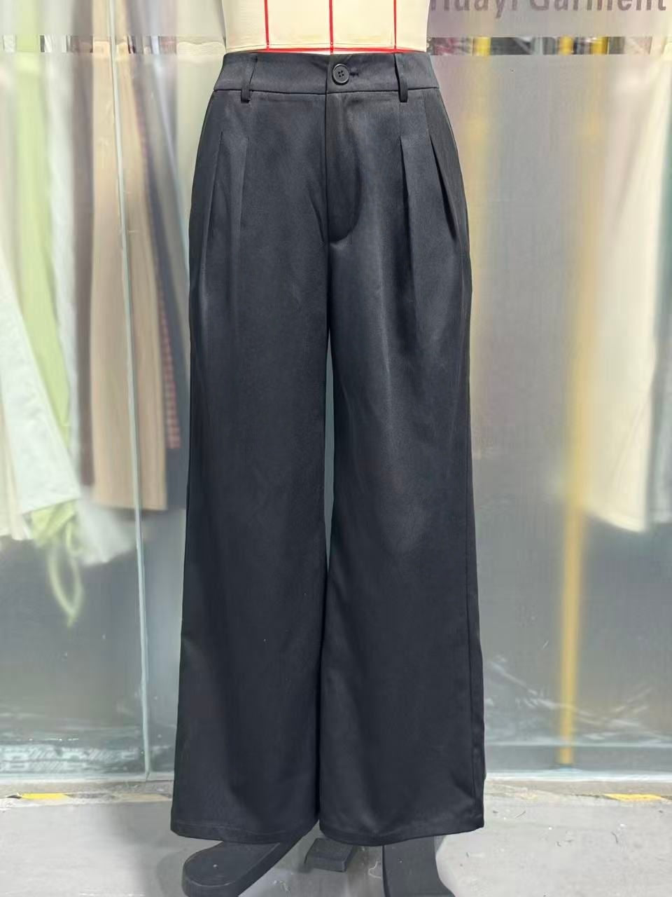 Loose High Waist Black Draping Spring Autumn Work Pant Business Straight Leg Casual High Grade Ladies Work Pant