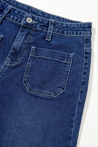 Spring Dark Blue High Waist Wide Leg Jeans Women Retro Straight Leg Pants