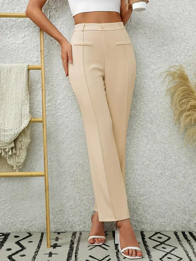 Women Bootcut Pants Front Pocket Decorative Stretch Slim Work Pant