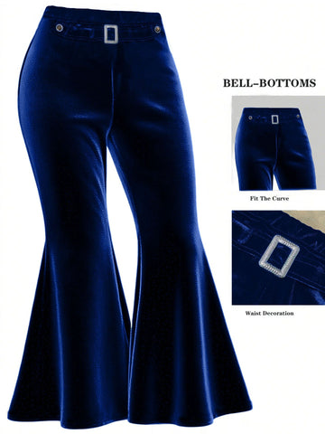 Autumn Winter All Matching Metal Decoration Plus Size Pleuche Wide Leg Pants Casual Pants
