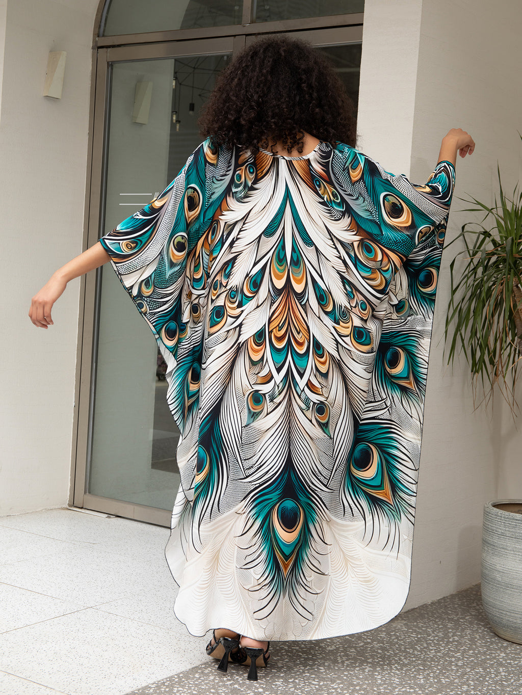 Rayon Print Holiday Loose plus Size Maxi Beach Jumpsuit Robe Women Beach Cover Up