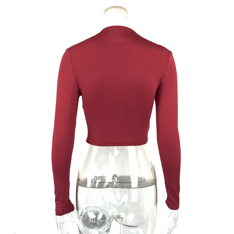 Women Solid cropped tight Long Half Turtleneck