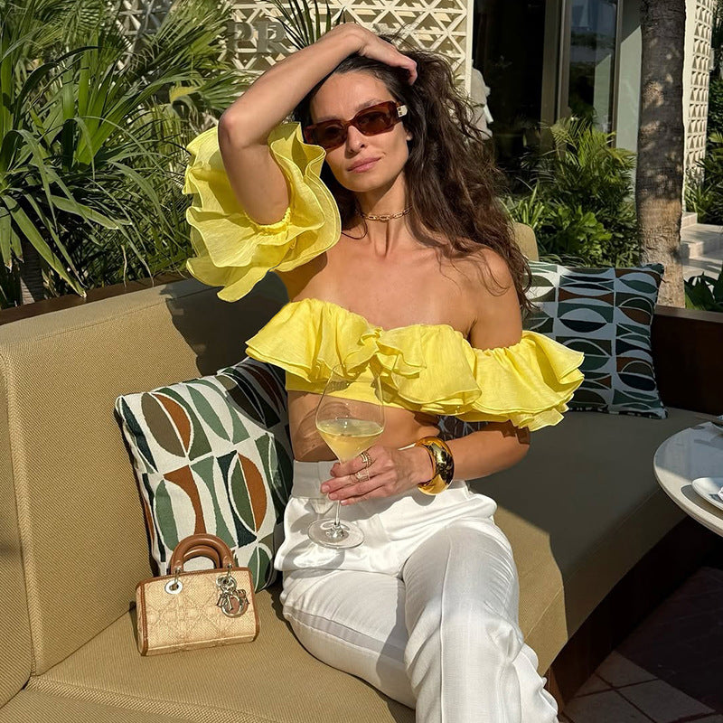 Summer Women Halter Cropped Wrapped Sleeve