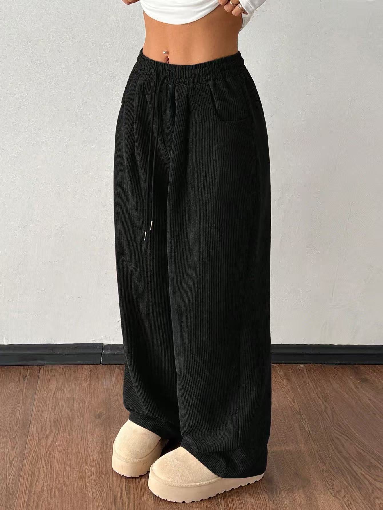 Women Autumn Winter Casual Corduroy Straight Loose Solid Color All Matching Casual Pants