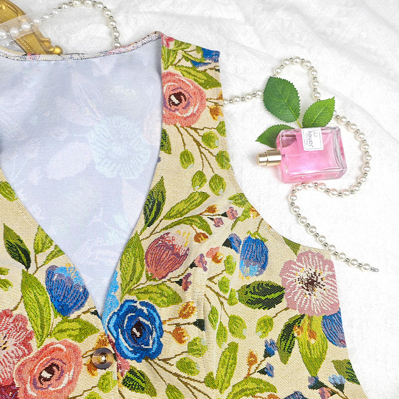 Plus Size Women Retro Printed Sexy V neck Vest French Women All Match Floral Sleeveless Top