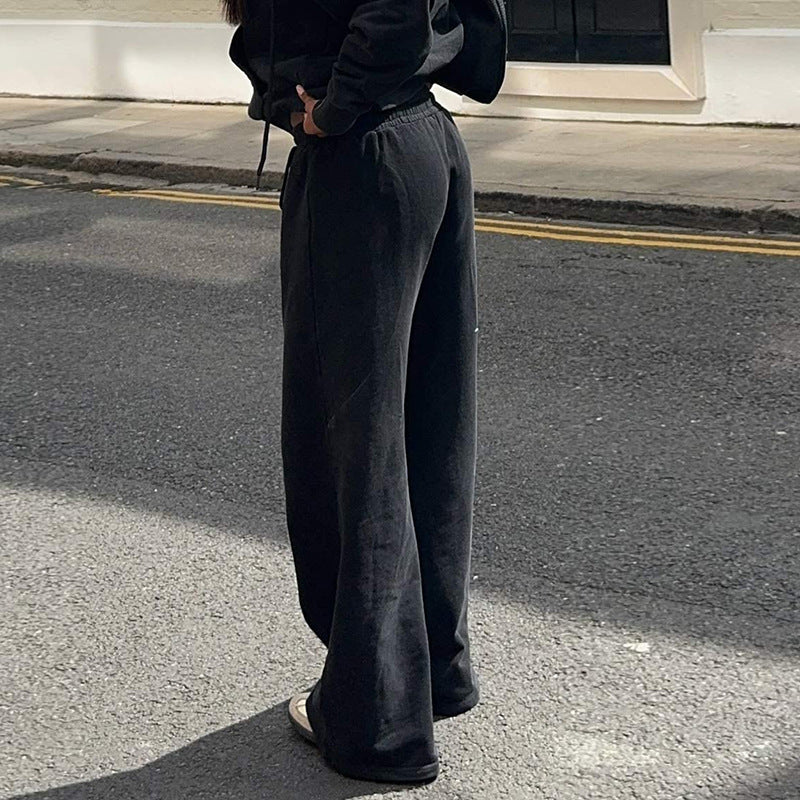 Women Wear Autumn Casual Loose Drawstring Tight Waist Solid Color Trousers