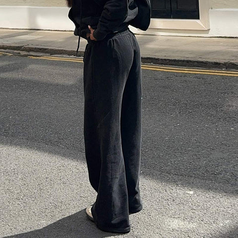 Women Wear Autumn Casual Loose Drawstring Tight Waist Solid Color Trousers