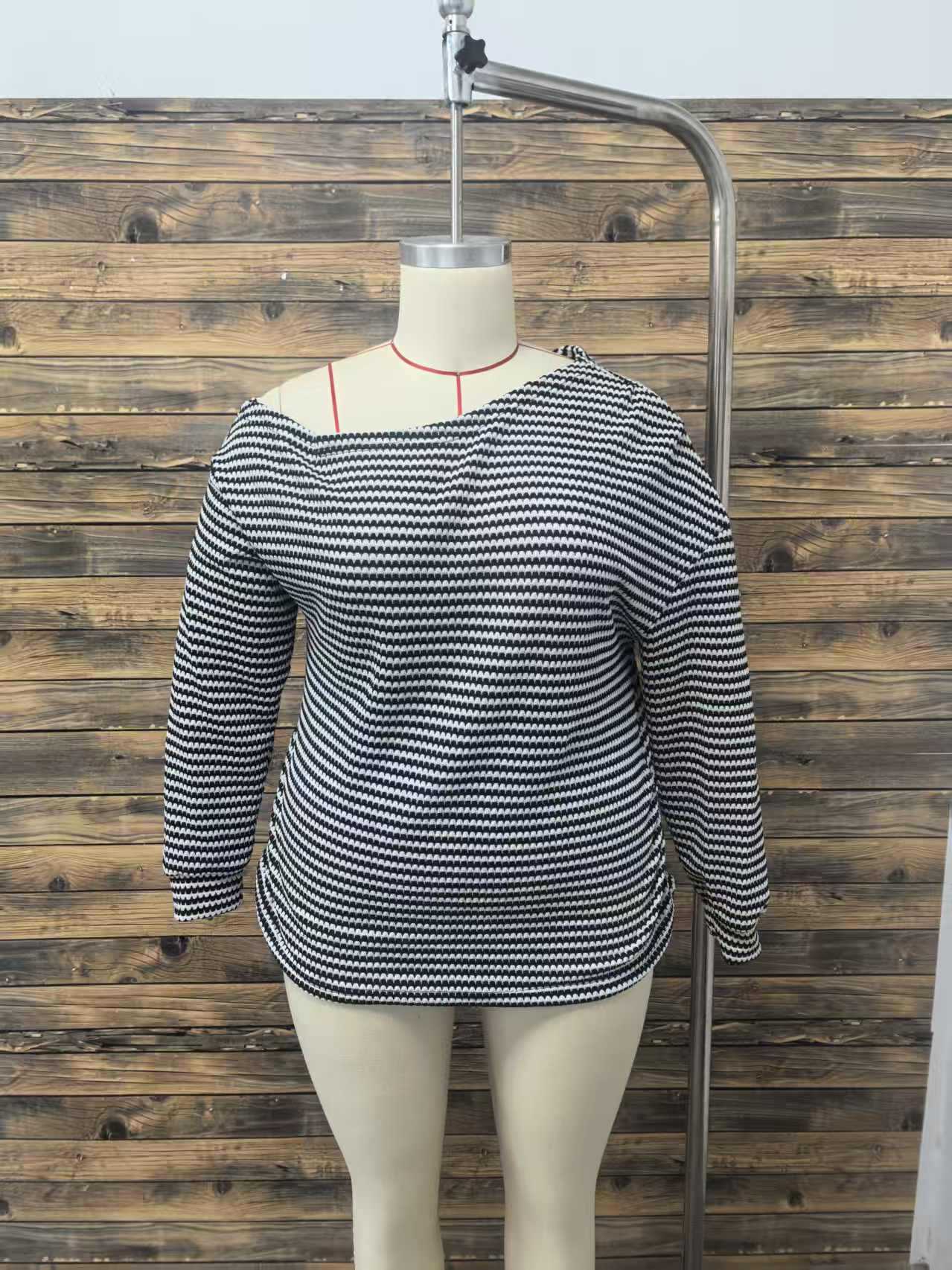 Plus Size Striped Color Block Crew Neck Pullover Women Office All Matching Drop Shoulder Long Sleeve T shirt Women