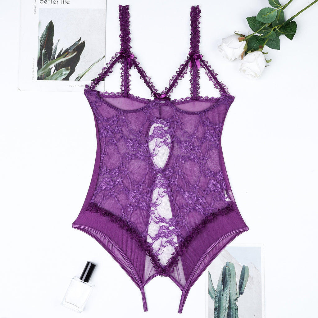 Plus Size Woman Low Cut Underclothes Women Clothing Sexy Lingerie Lace Sexy Sling Open End Jumpsuit