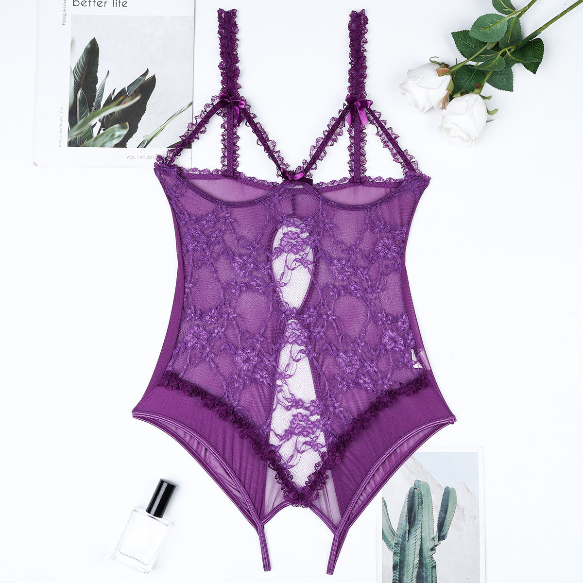 Plus Size Woman Low Cut Underclothes Women Clothing Sexy Lingerie Lace Sexy Sling Open End Jumpsuit