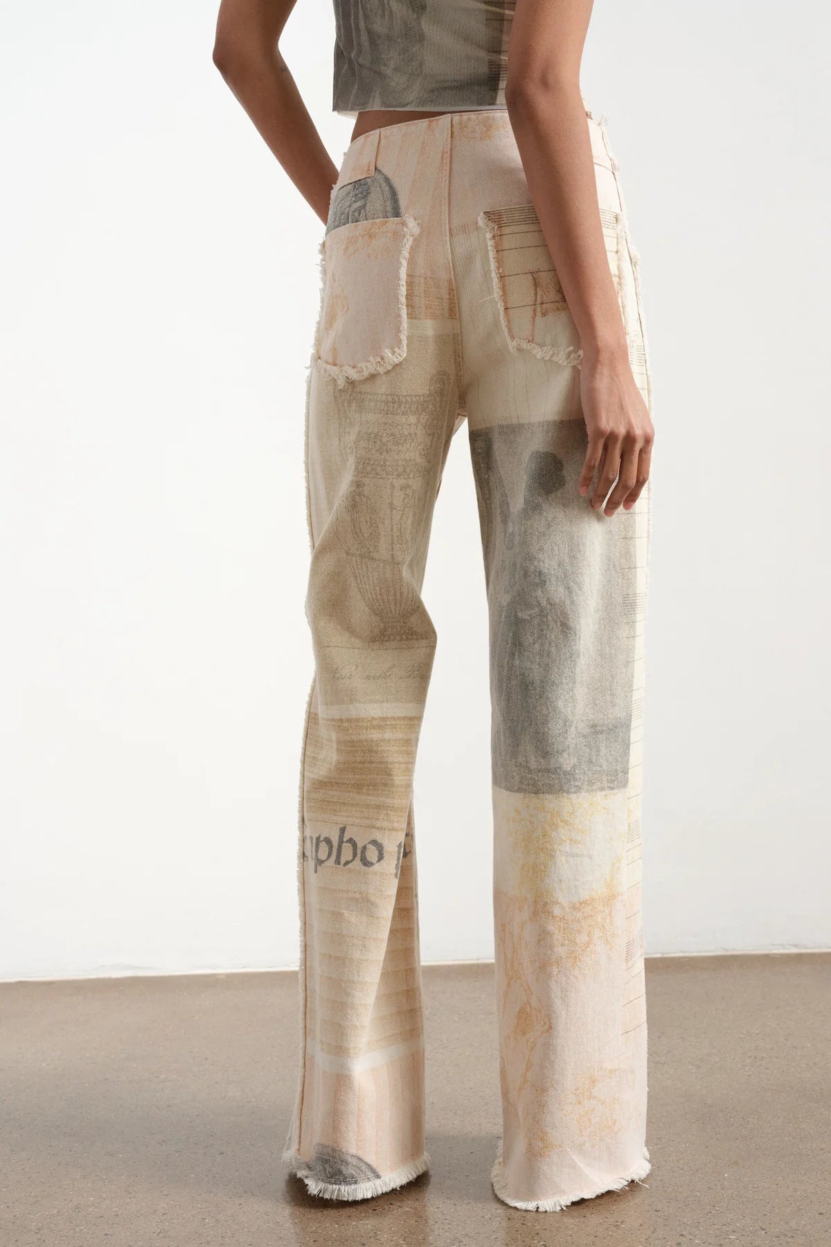 Retro Loose Print Wide Leg Straight Mop Denim Trousers