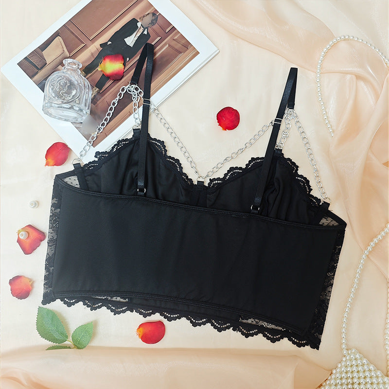Plus Size Girl Lace Hollow Out Cutout Sexy Steel Ring Chain Short Sexy Sling Vest Plump Girls