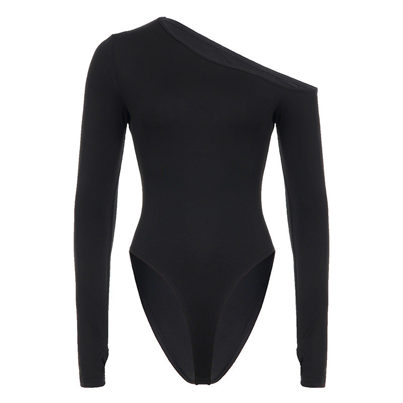 Sloping Shoulder Backless Hollow Out Cutout Long Sleeved