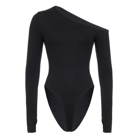 Sloping Shoulder Backless Hollow Out Cutout Long Sleeved