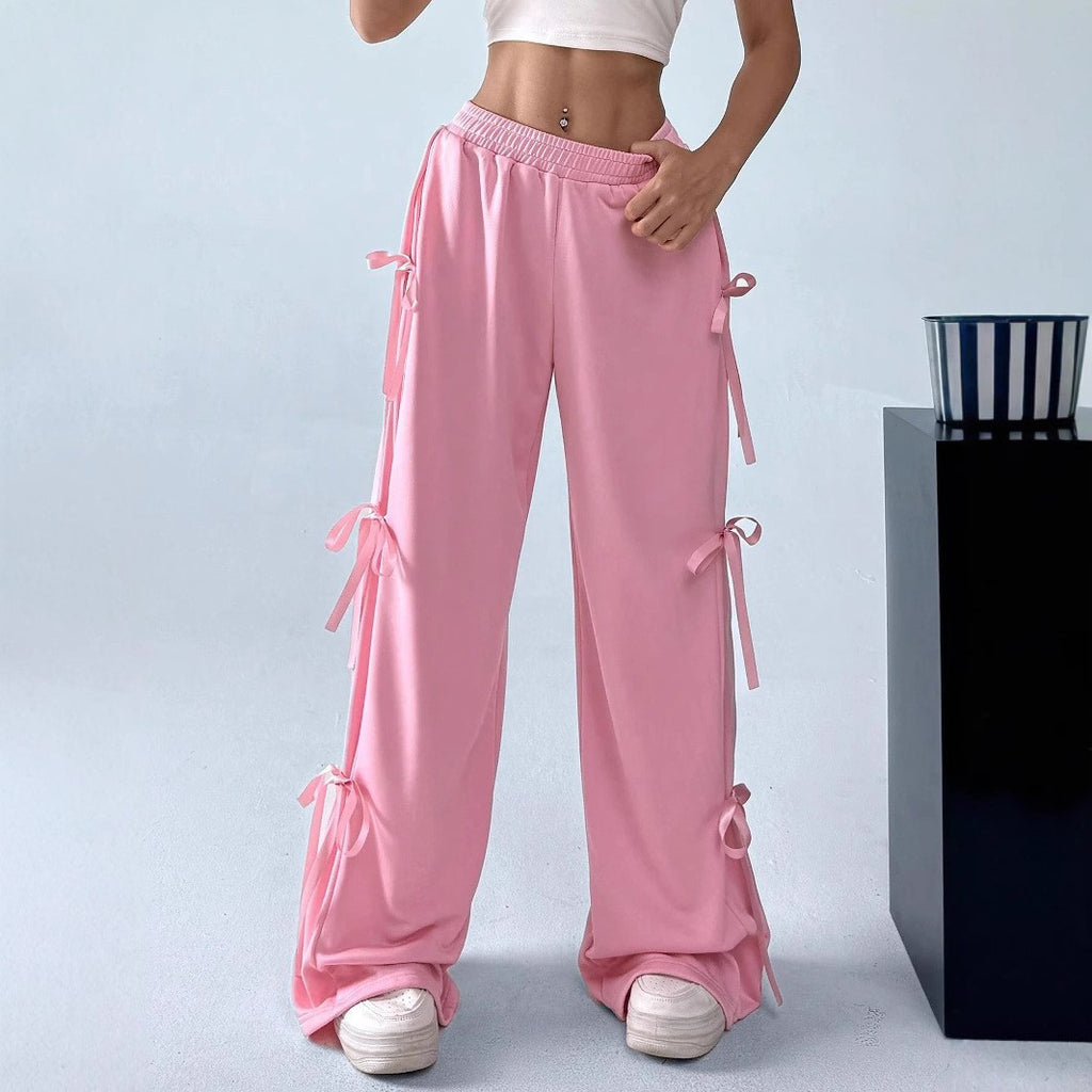 Summer Girls Bow Quick-Dry Pants Straight Slimming Small Drooping Wide Leg Pants Women Summer Thin