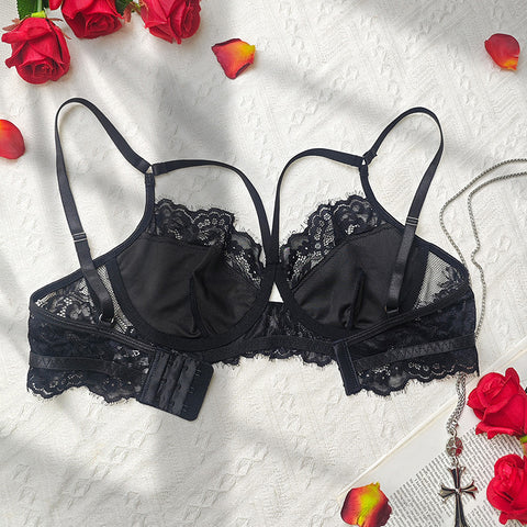 El Quemao Sexy Lace Lingerie Ultra Thin Breathable Lace Steel Ring Hollow Out Top