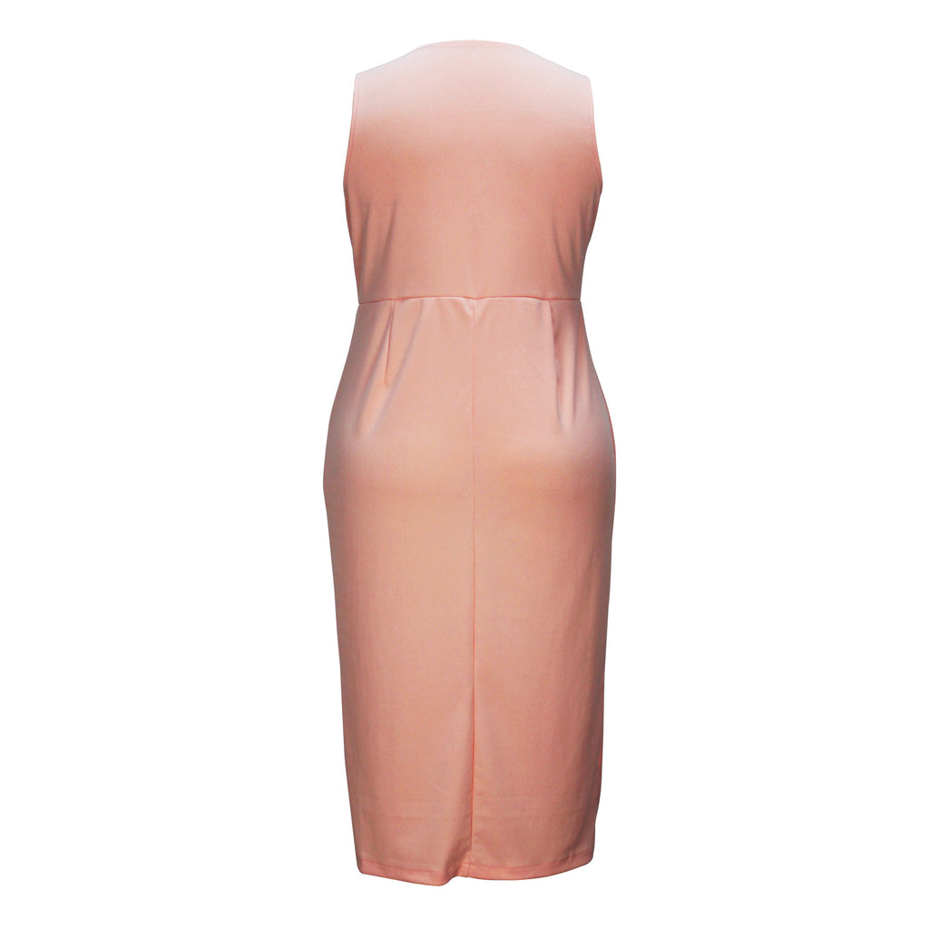 Plus Size Women Clothing Spring Summer Elegant V neck Skin Color Solid Color Jumpsuit Sheath