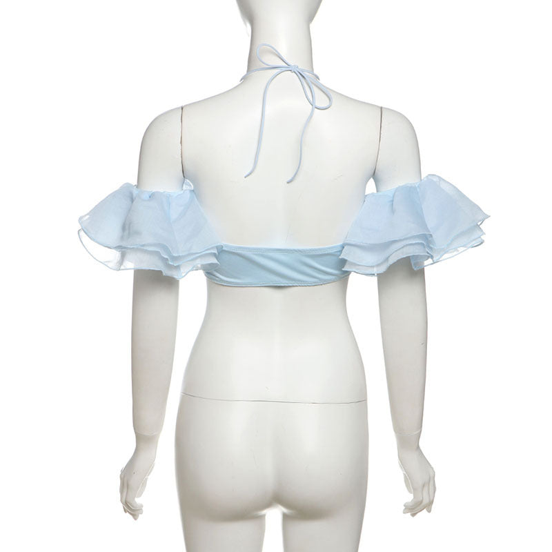 Summer Women Halter Cropped Wrapped Sleeve