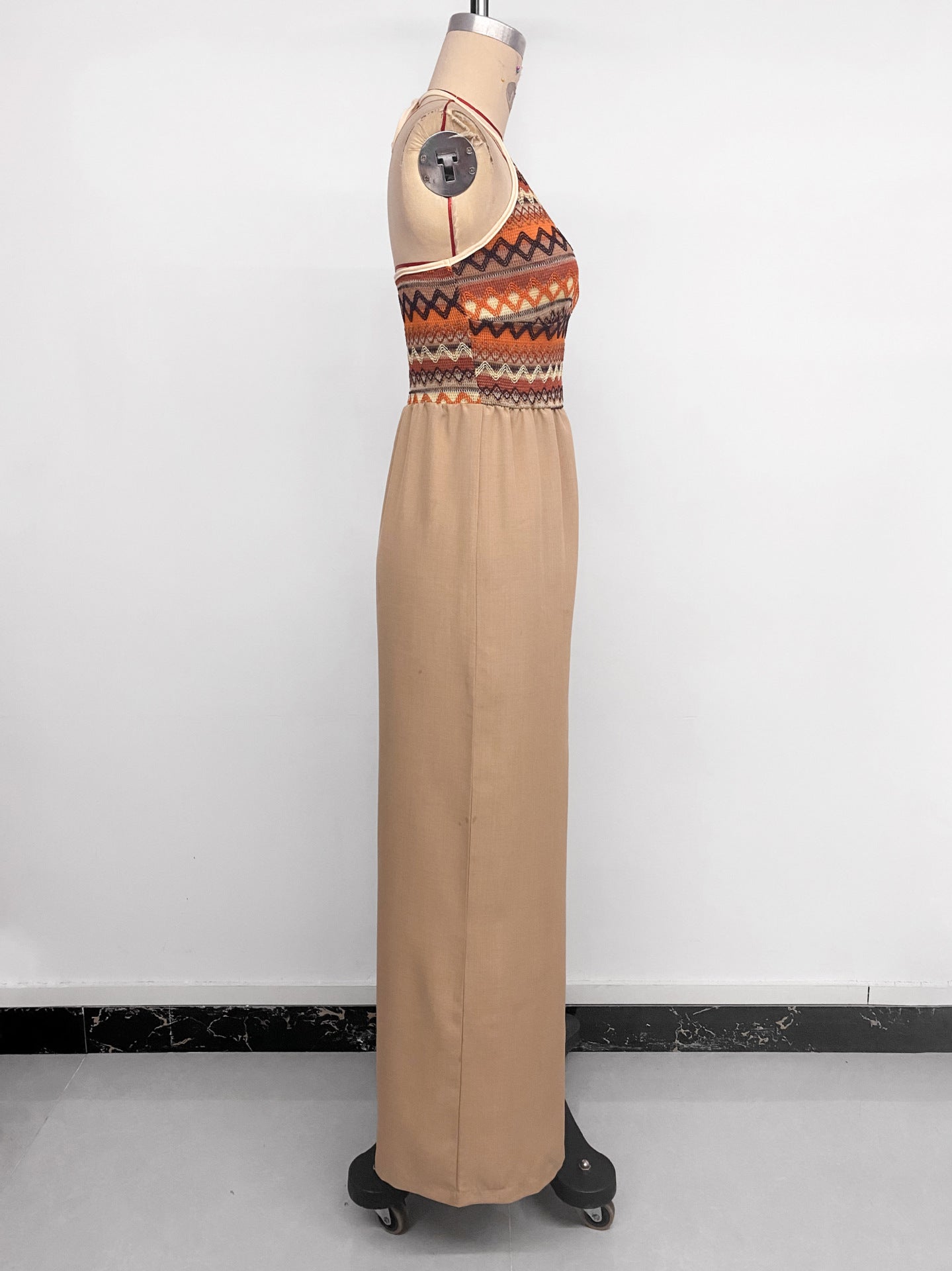 Retro Vacation Ethnic Halter Colored Embroidery Stitching Jumpsuit