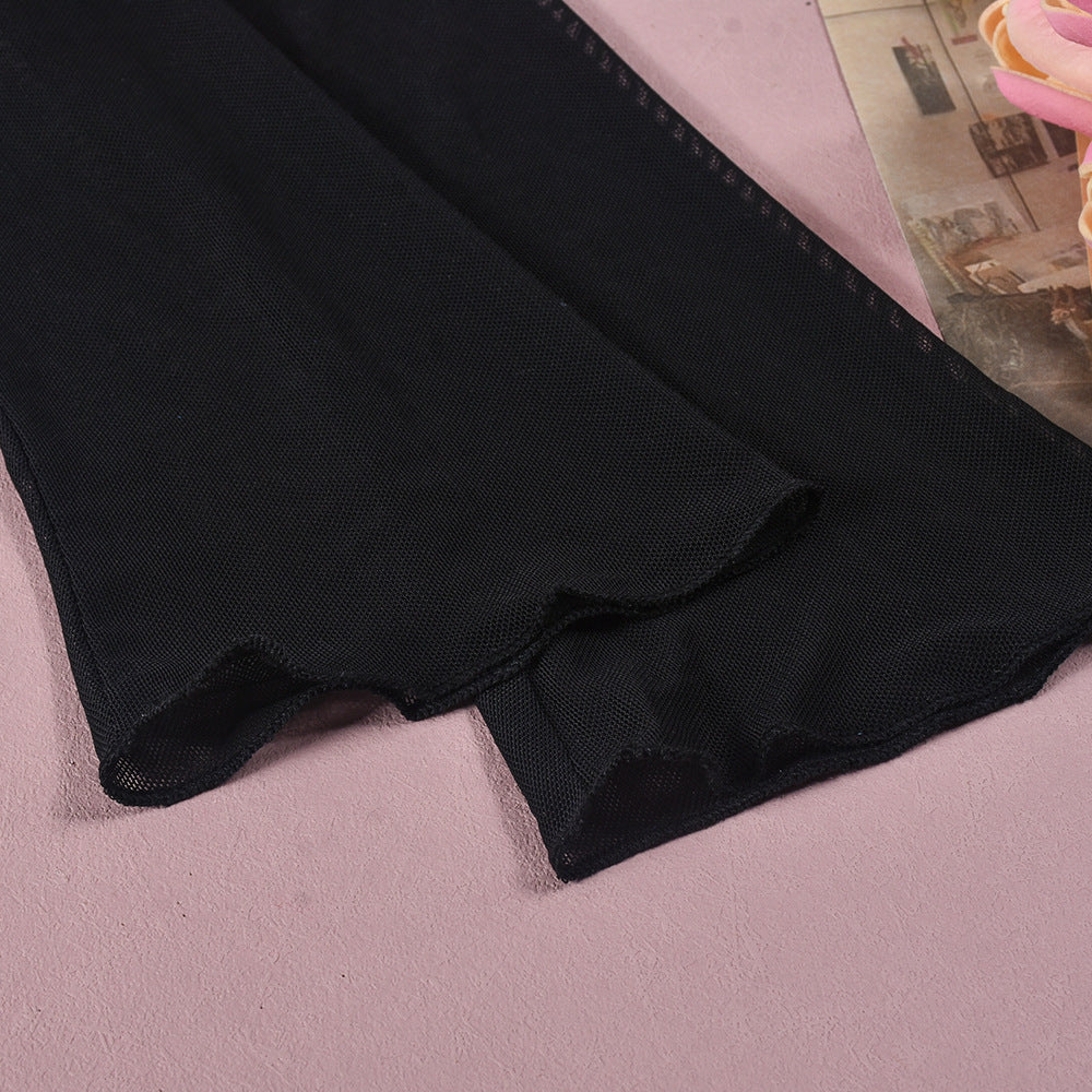 Autumn Contrast off Neck Sheer Long Sleeve