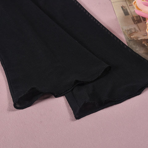 Autumn Contrast off Neck Sheer Long Sleeve