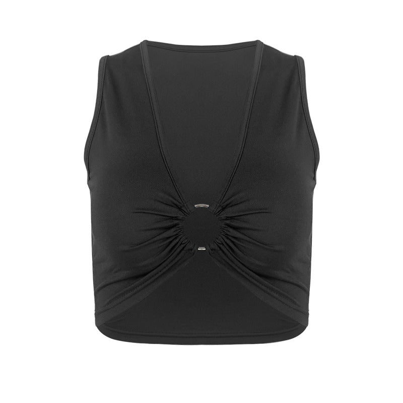 Women Solid Tight Hollow-out  V-neck