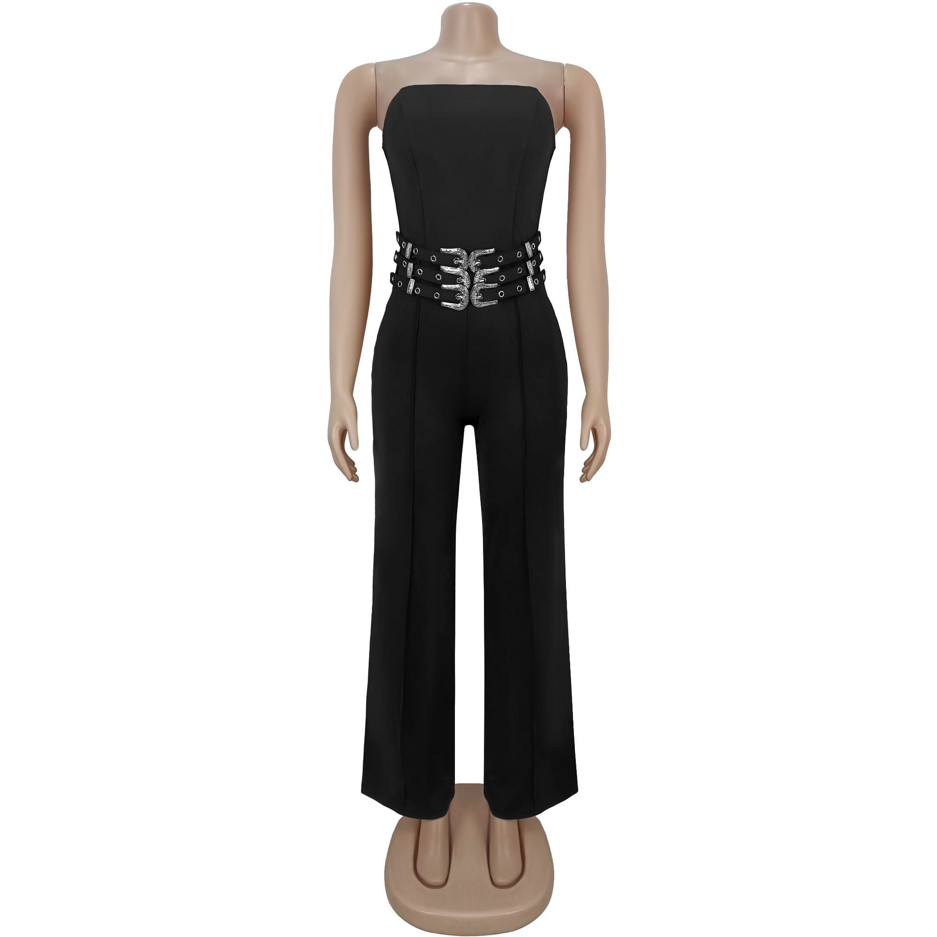 Women Wear Casual Sexy Tube Top Metal Buckle Jumpsuit