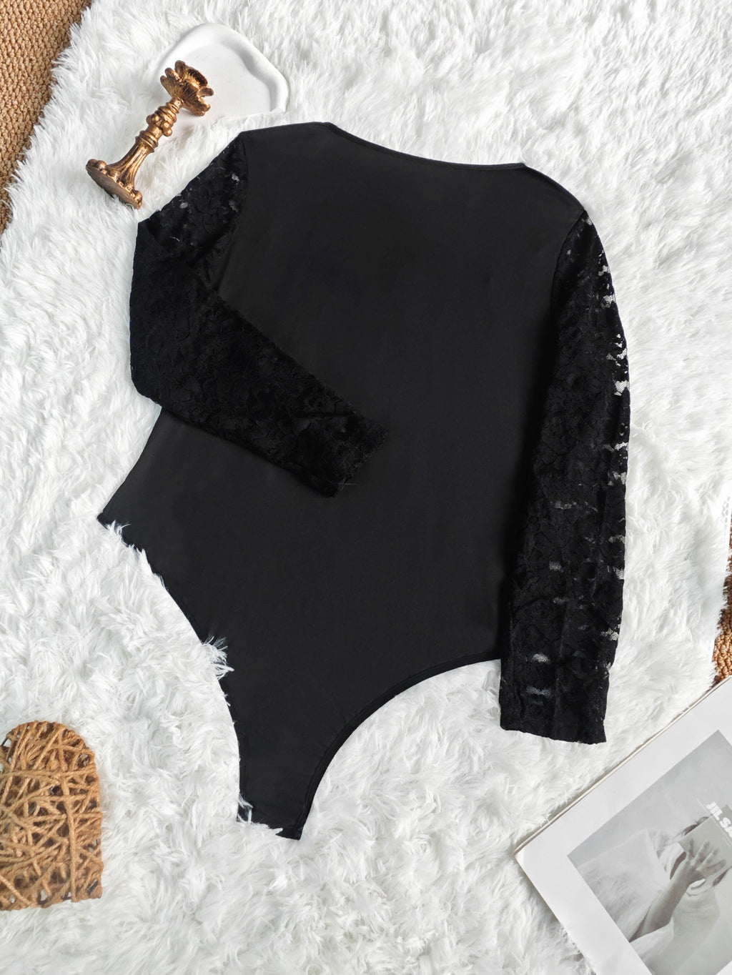 Plus Size Tight Belly Trimming Jumpsuit Lace Stitching Long Sleeve One Piece Corset Plus Size