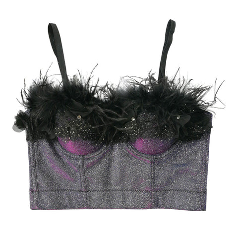 Women Stand Feather Wrapped Chest Vest