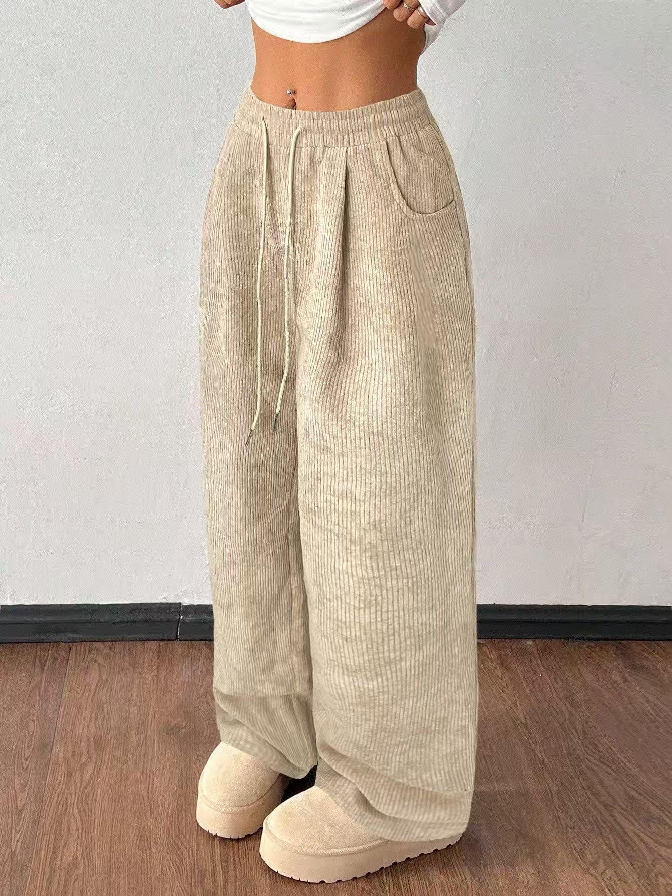 Women Autumn Winter Casual Corduroy Straight Loose Solid Color All Matching Casual Pants